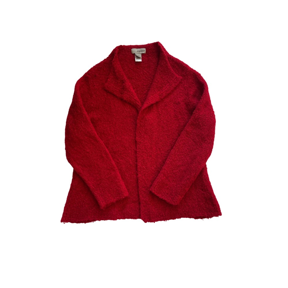 Red Boucle Wool Blend Open Front Cardigan L by Designers Originals Studio